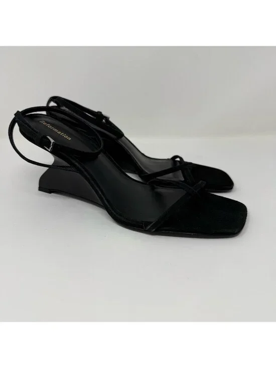New Reformation Emilia Wedge Sandal Black Sz 7.5 - Picture 3 of 12